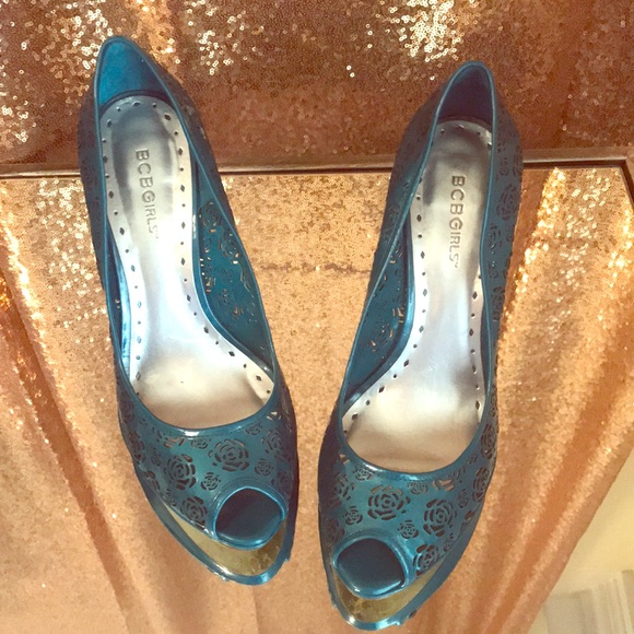 teal open toe heels